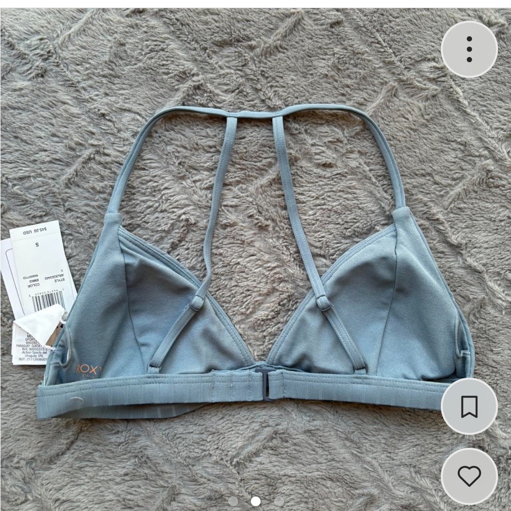 NWT Roxy Light Blue Ribbed Bikini Swim Top Small - Picture 2 of 3